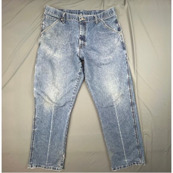 Wrangler Carpenter Jeans 34x30 Relaxed Fit Light Wash 90s Y2K Utility Denim - Picture 1 of 11